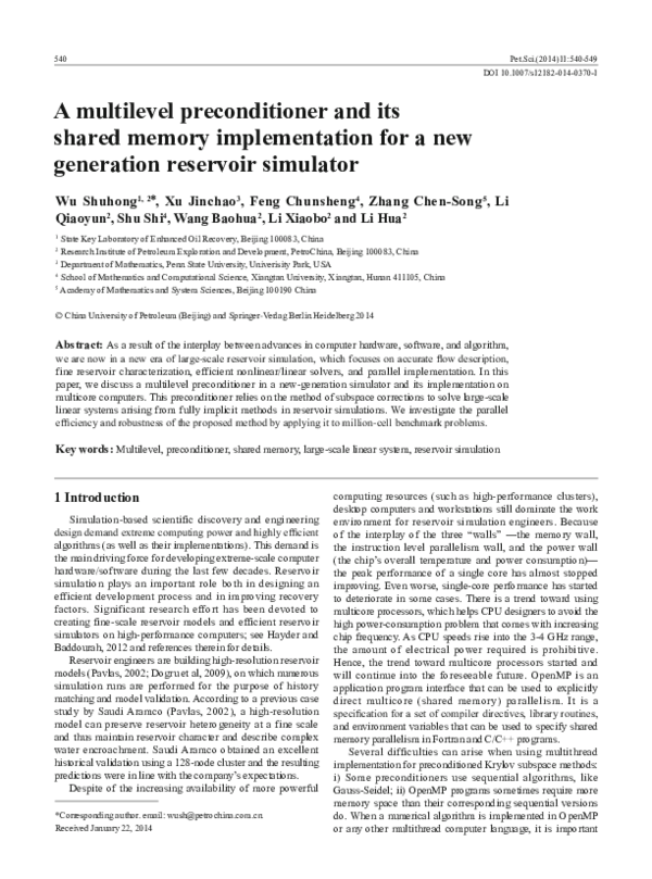 (PDF) A multilevel preconditioner and its shared memory implementation ...