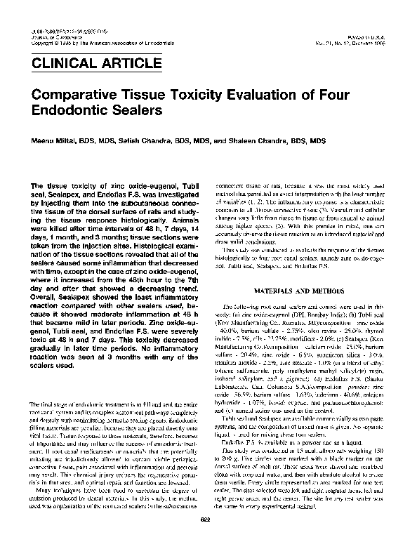 (PDF) Comparative tissue toxicity evaluation of four endodontic sealers Shaleen Chandra