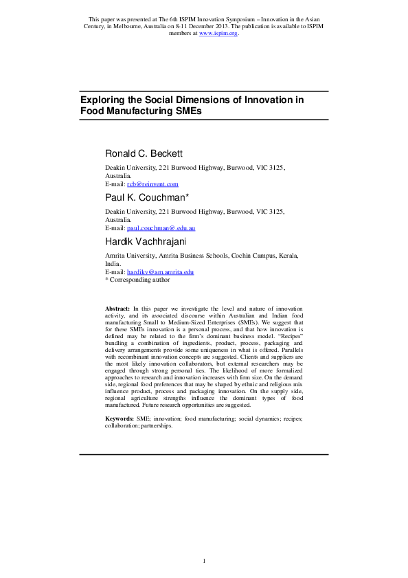 (PDF) Exploring the Social Dimensions of Innovation in Food ...