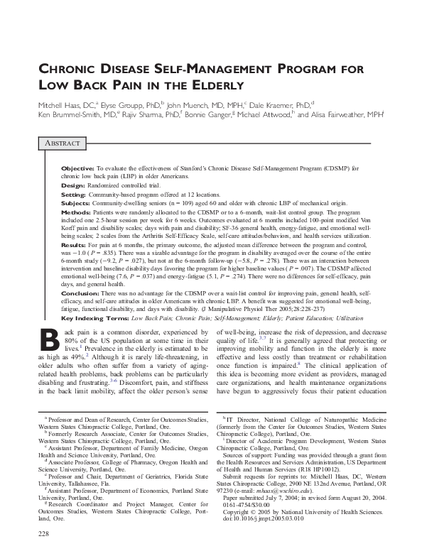 (PDF) Chronic Disease Self-Management Program for Low Back Pain in the ...