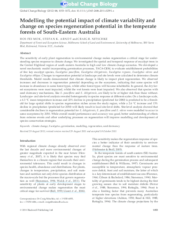 (PDF) Modelling the potential impact of climate variability and change ...