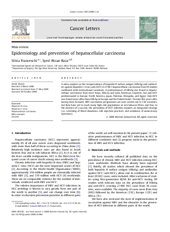(PDF) Epidemiology and prevention of hepatocellular carcinoma