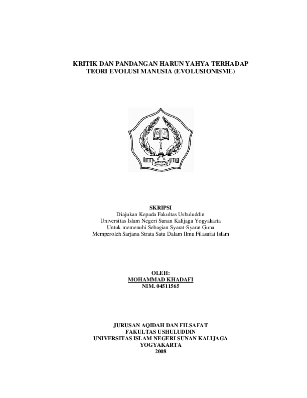 KRITIK DAN PANDANGAN HARUN YAHYA TERHADAP TEORI EVOLUSI MANUSIA