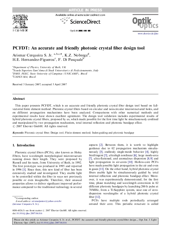 (PDF) PCFDT: An accurate and friendly photonic crystal fiber design tool