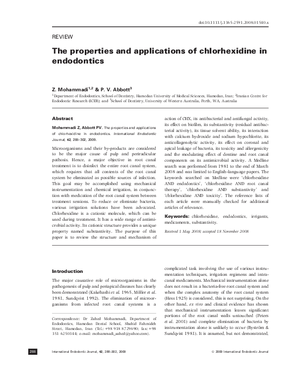 (PDF) The properties and applications of chlorhexidine in endodontics