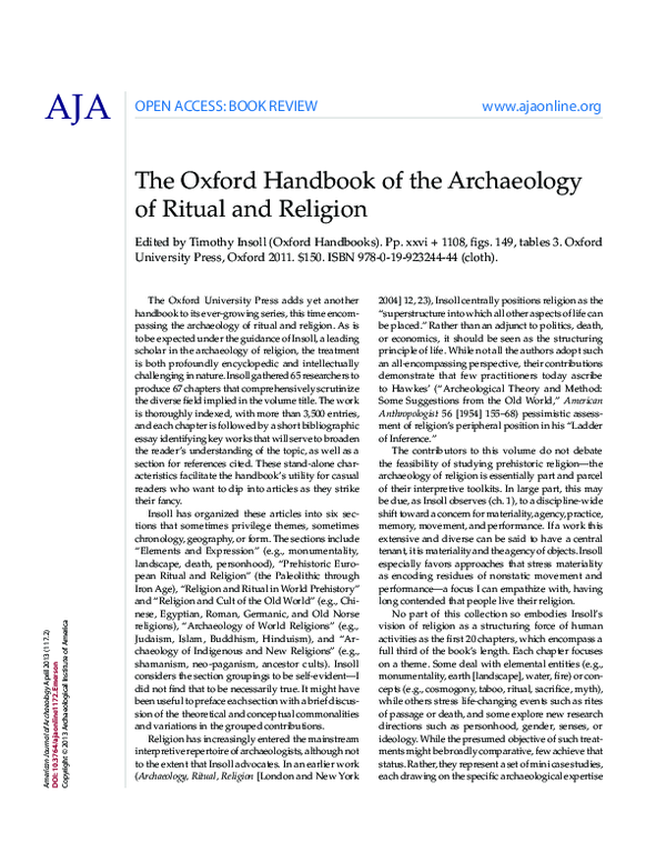 (PDF) The Oxford Handbook of the Archaeology of Ritual and Religion