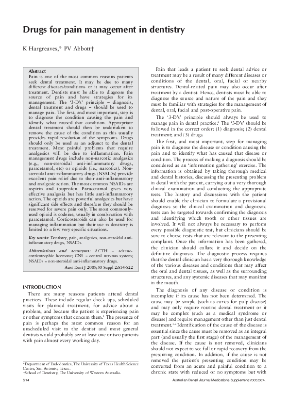 (PDF) Drugs for pain management in dentistry Paul Abbott Academia.edu