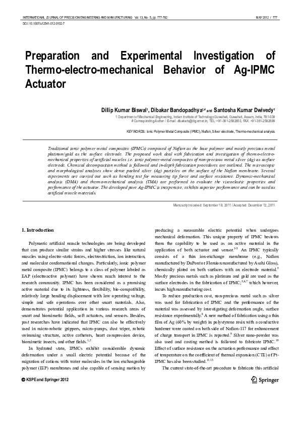 (PDF) Preparation and experimental investigation of thermo-electro ...