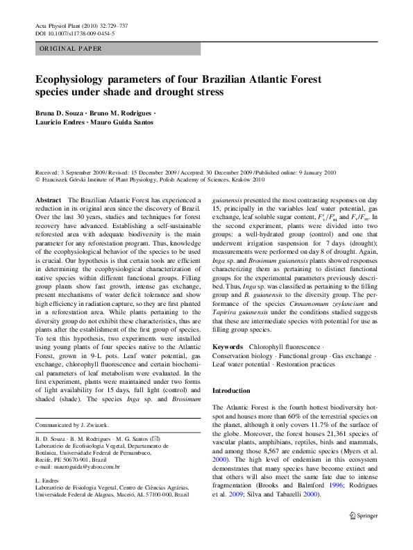 (PDF) Ecophysiology parameters of four Brazilian Atlantic Forest ...