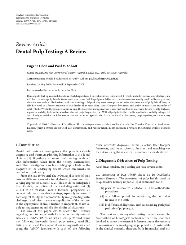 (PDF) Dental pulp testing a review Paul Abbott Academia.edu