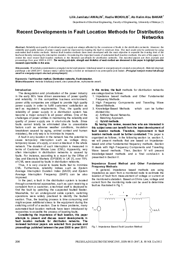 (PDF) Recent developments in fault location methods for distribution ...