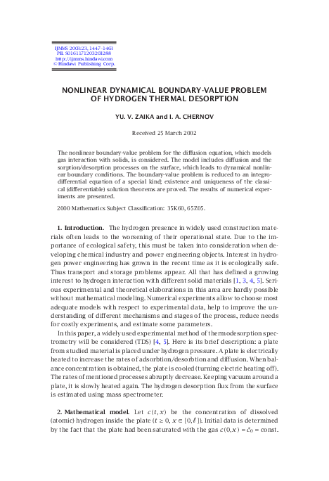 (PDF) Nonlinear dynamical boundary-value problem of hydrogen thermal ...