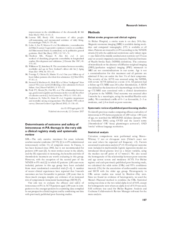 (PDF) Determinants of outcome and safety of intravenous rt-PA therapy ...