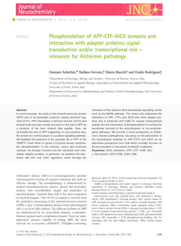 (PDF) Phosphorylation of APP-CTF-AICD domains and interaction with ...