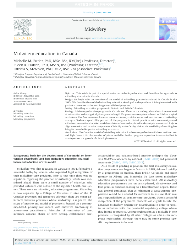 (PDF) Midwifery education in Canada