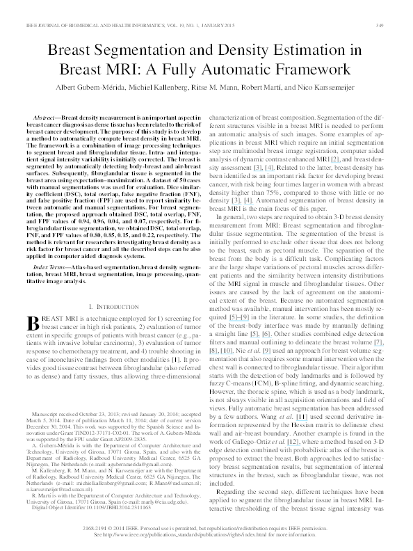 (PDF) Breast Segmentation and Density Estimation in Breast MRI: A Fully ...