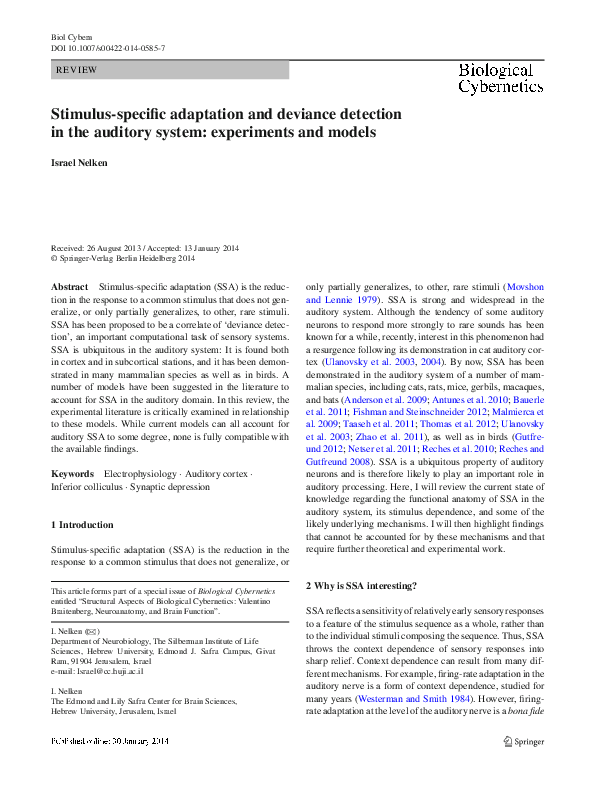 (PDF) Stimulus-specific adaptation and deviance detection in the ...