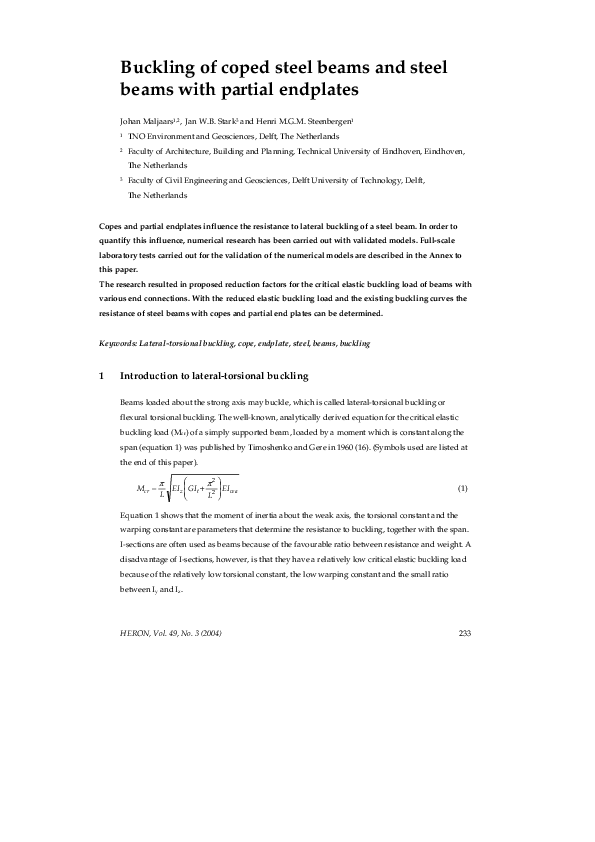 (PDF) Buckling of coped steel beams and steel beams with partial