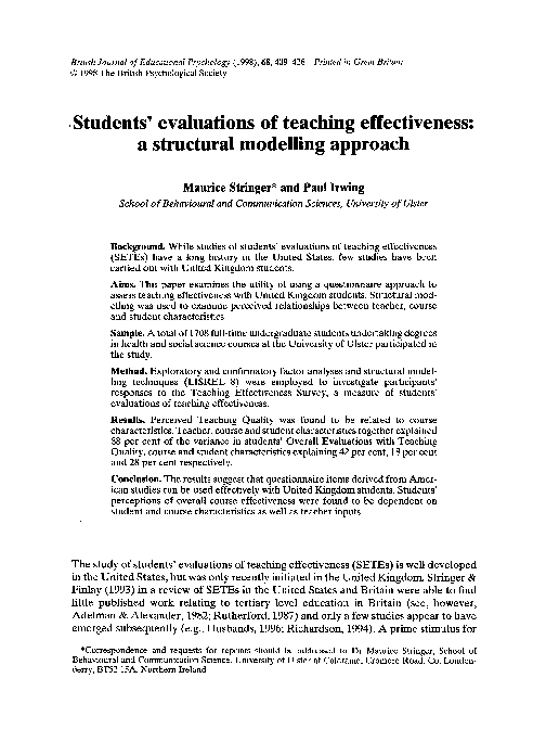 (PDF) Students' evaluations of teaching effectiveness: a structural ...