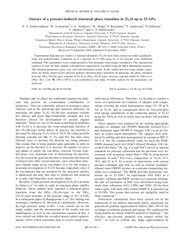 (PDF) Absence of a pressure-induced structural phase transition in Ti 3 ...