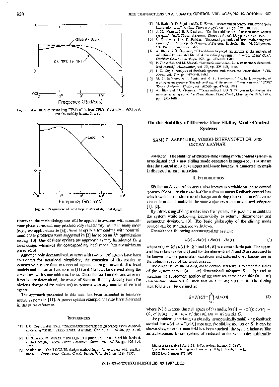 (PDF) On the stability of discrete-time sliding mode control systems