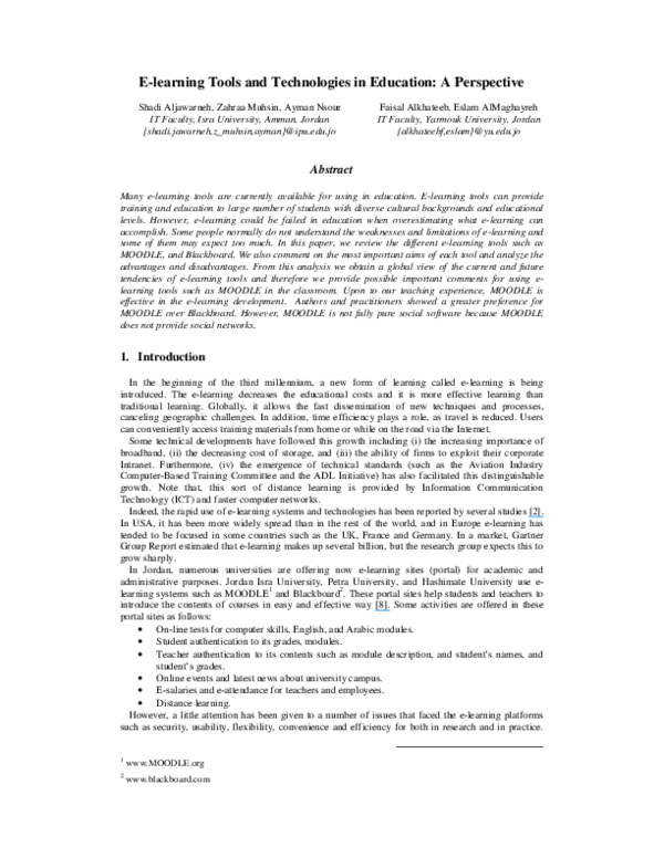 (PDF) Elearning Tools and Technologies in Education A Perspective