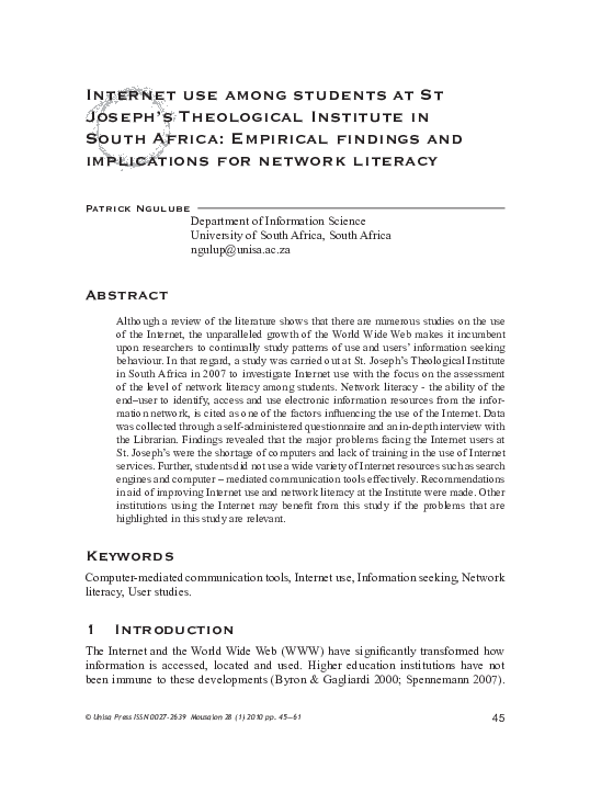 (PDF) Internet use among students St.Joseph's Theological Institute in ...