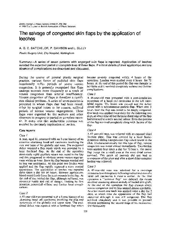 (PDF) The salvage of congested skin flaps by the application of leeches
