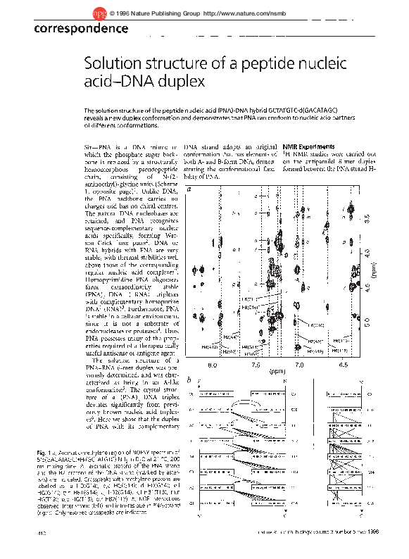 (PDF) Solution structure of a peptide nucleic acid–DNA duplex