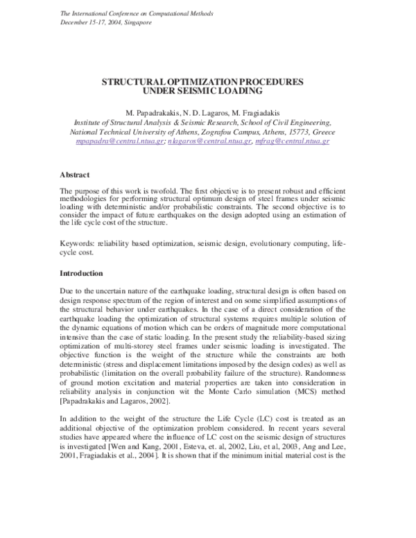 (PDF) Structural optimization procedures under seismic loading