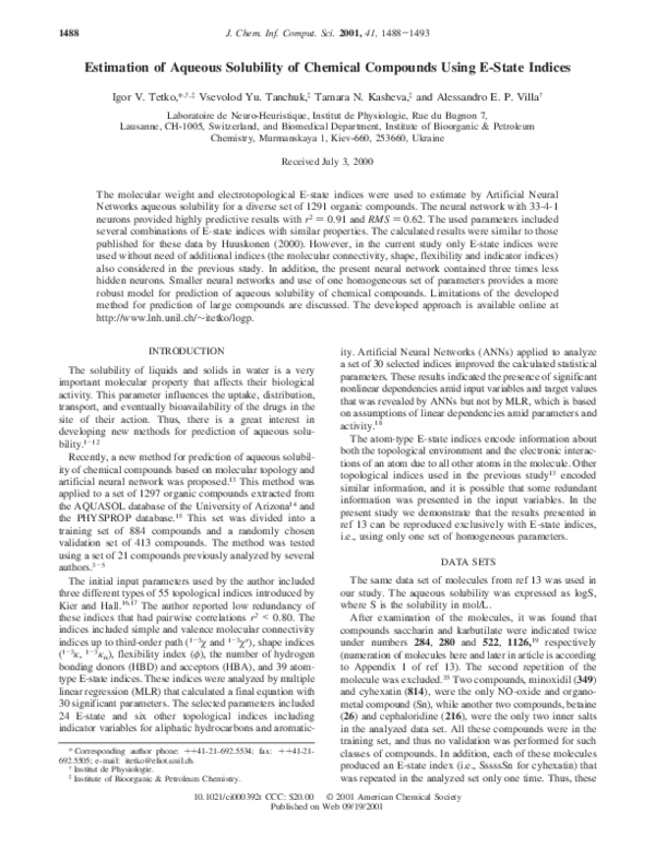 (PDF) Estimation of Aqueous Solubility of Chemical Compounds Using E ...