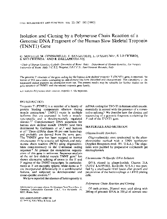 (PDF) Isolation and cloning by a polymerase chain reaction of a genomic ...