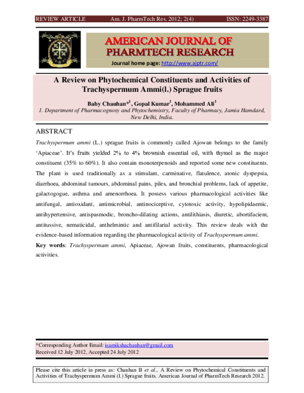 (PDF) A Review on Phytochemical Constituents and Activities of