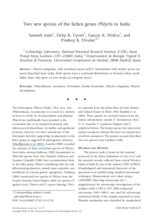 (PDF) Two new species of the lichen genus Phlyctis in India