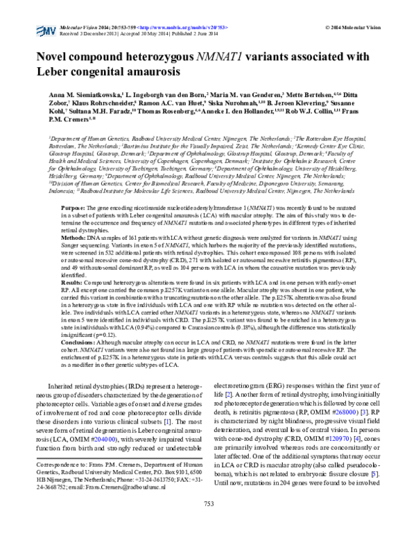 (PDF) Novel compound heterozygous NMNAT1 variants associated with Leber