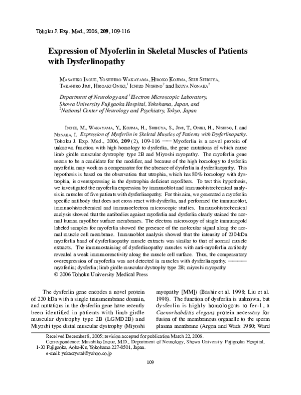 (PDF) Expression of Myoferlin in Skeletal Muscles of Patients with ...