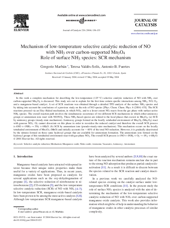 (PDF) Mechanism of low-temperature selective catalytic reduction of NO ...