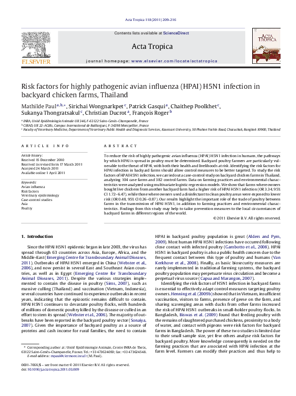 (PDF) Risk factors for highly pathogenic avian influenza (HPAI) H5N1 ...