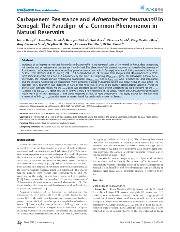 (PDF) Carbapenem Resistance and Acinetobacter baumannii in Senegal: The ...