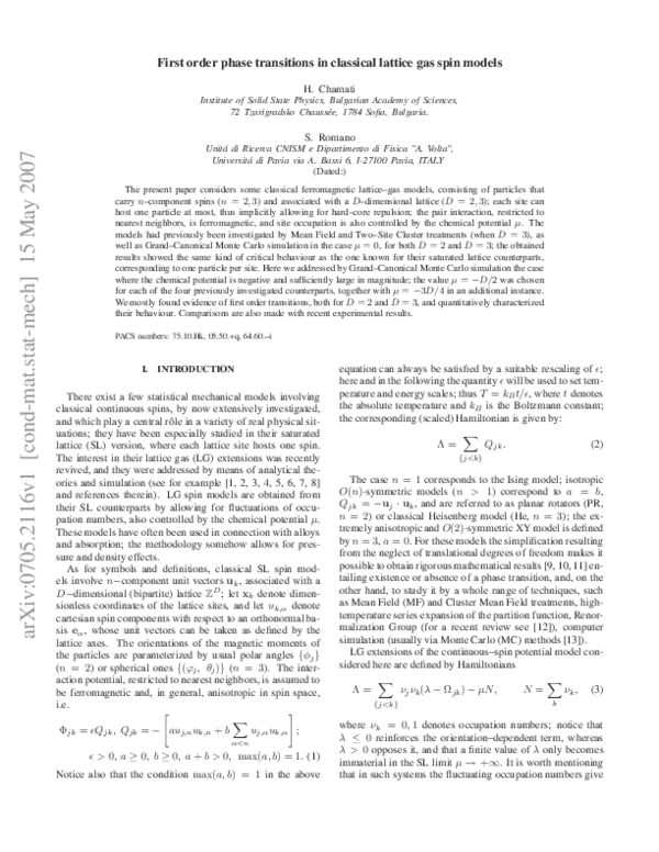 (PDF) First-order phase transitions in classical lattice gas spin models