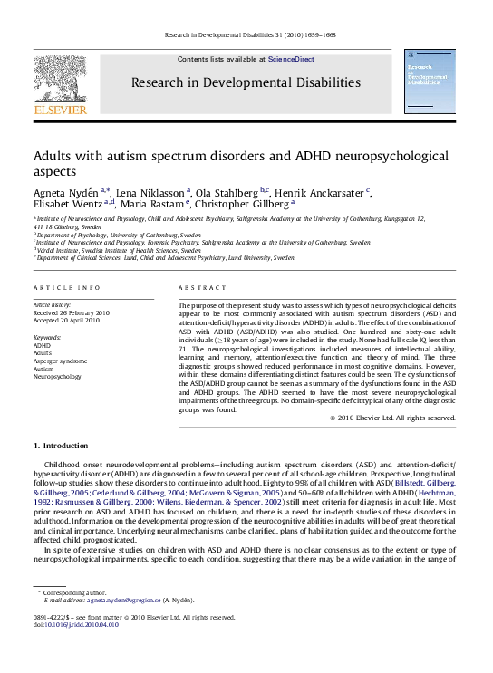 (PDF) Adults with autism spectrum disorders and ADHD neuropsychological ...