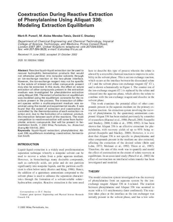 (PDF) Coextraction during reactive extraction of phenylalanine using ...