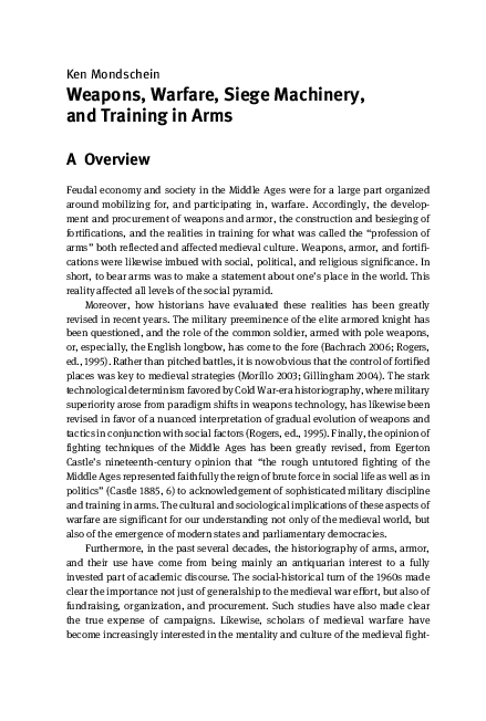 Weapons, Warfare, Siege Machinery, and Training in Arms