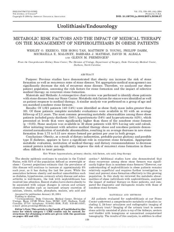 (PDF) Metabolic Risk Factors and the Impact of Medical Therapy on the ...