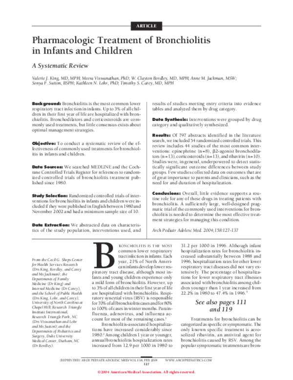 (PDF) Pharmacologic Treatment of Bronchiolitis in Infants and Children