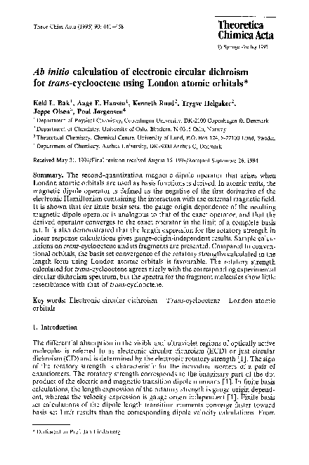 Pdf Ab Initio Calculation Of Electronic Circular Dichroism For Trans Cyclooctene Using London Pdf Ab Initio Calculation Of Electronic Circular Dichroism For Trans Cyclooctene Using London