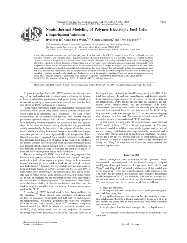 (PDF) Nonisothermal Modeling of Polymer Electrolyte Fuel Cells