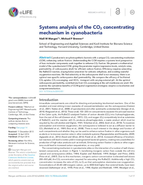 (PDF) Systems analysis of the CO2 concentrating mechanism in cyanobacteria