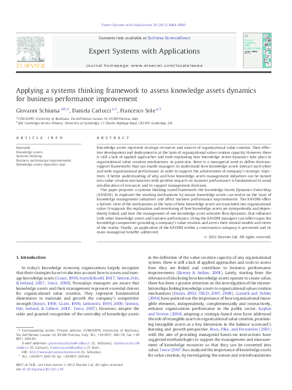 (PDF) Applying a systems thinking framework to assess knowledge assets ...