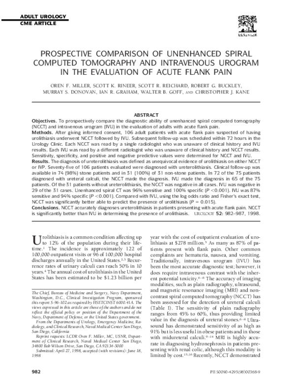 (PDF) Prospective comparison of unenhanced spiral computed tomography ...